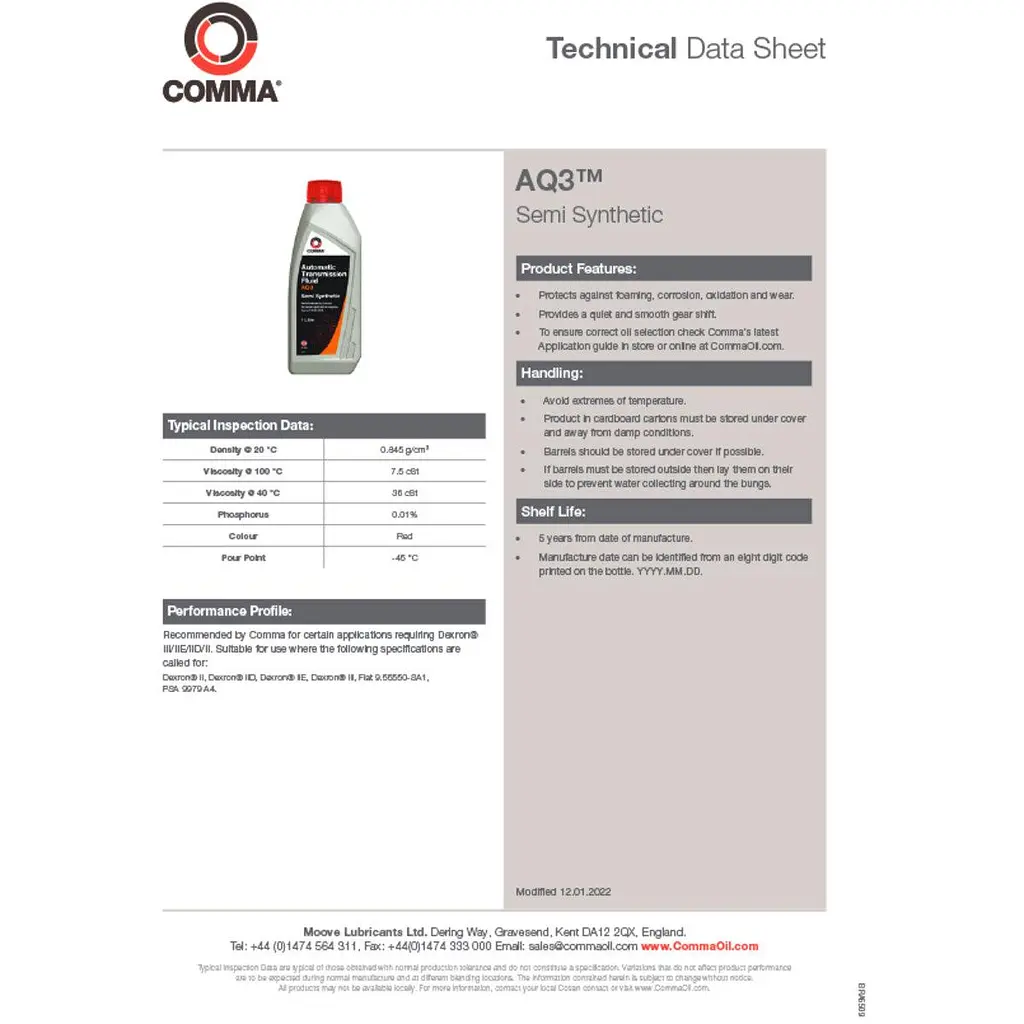 Трансмісійна олива Comma AQ3 AUTO TRANS FLUID 1 літр (AQ31L) - фото 3