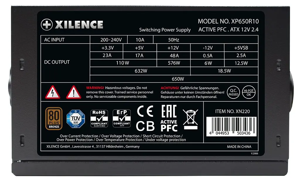 БЖ 650W Xilence XP650R10 Gaming series, 140mm, 80+ BRONZE, Semi-Modular, Retail Box (XP650R10) - фото 2