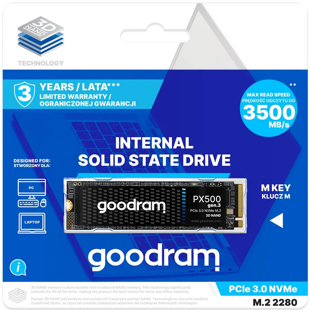 SSD 1Tb GoodRAM PX500 M.2 2280 PCIe Gen 3x4 NVMe 3D NAND, Retail (SSDPR-PX500-01T-80-G3) - фото 3