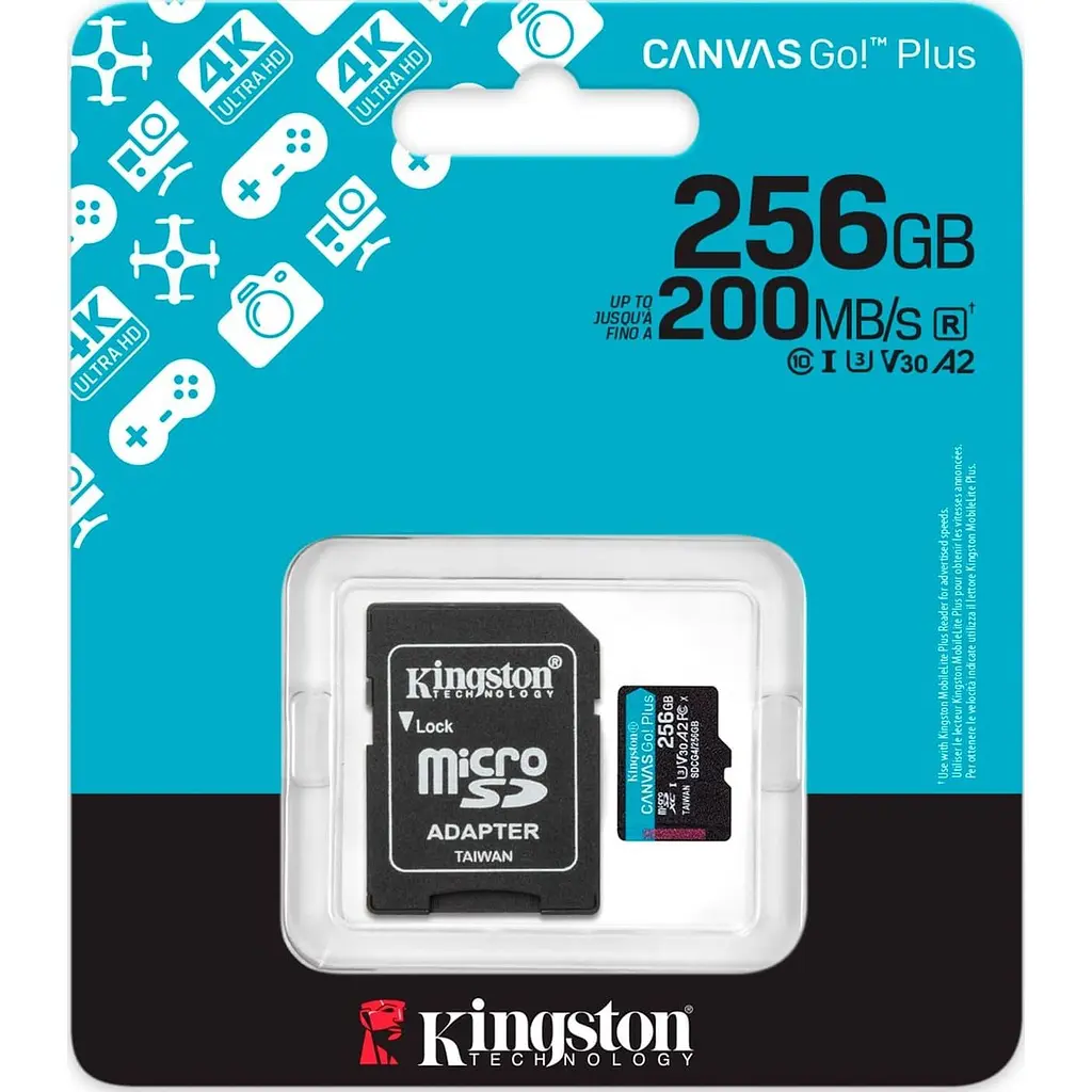 Карта пам'яті Kingston microSD 256GB C10 UHS-I U3 A2 V30 R200/W160MB/s + SD (SDCG4/256GB) - фото 3