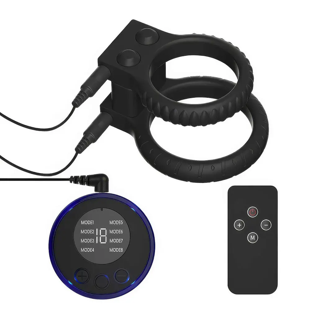 Кольцо эрекционное силиконовое для электростимуляции 90 режимов с пультом ДУ 40 мм Черное - фото 9