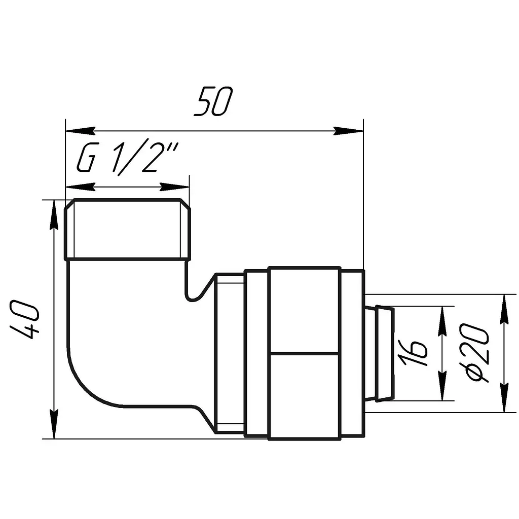 Кутник із зовнішньою різьбою APE 753 L 1/2″х20 000000895 - фото 3