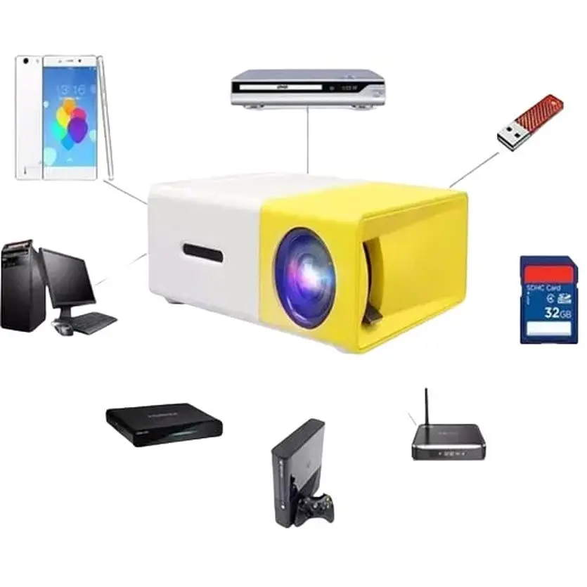 Портативный мини проектор Panoplus YG-300 Protech LED Projector Full HD с динамиком и с USB Sony бело-желтый (YG-300_1442) - фото 3