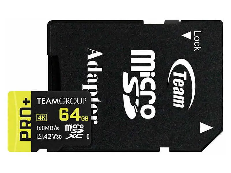 Карта памяти Team Pro+ MicroSDXC UHS-I U3 Class 10 + SD-адаптер 64 GB (TPPMSDX64GIA2V3003)