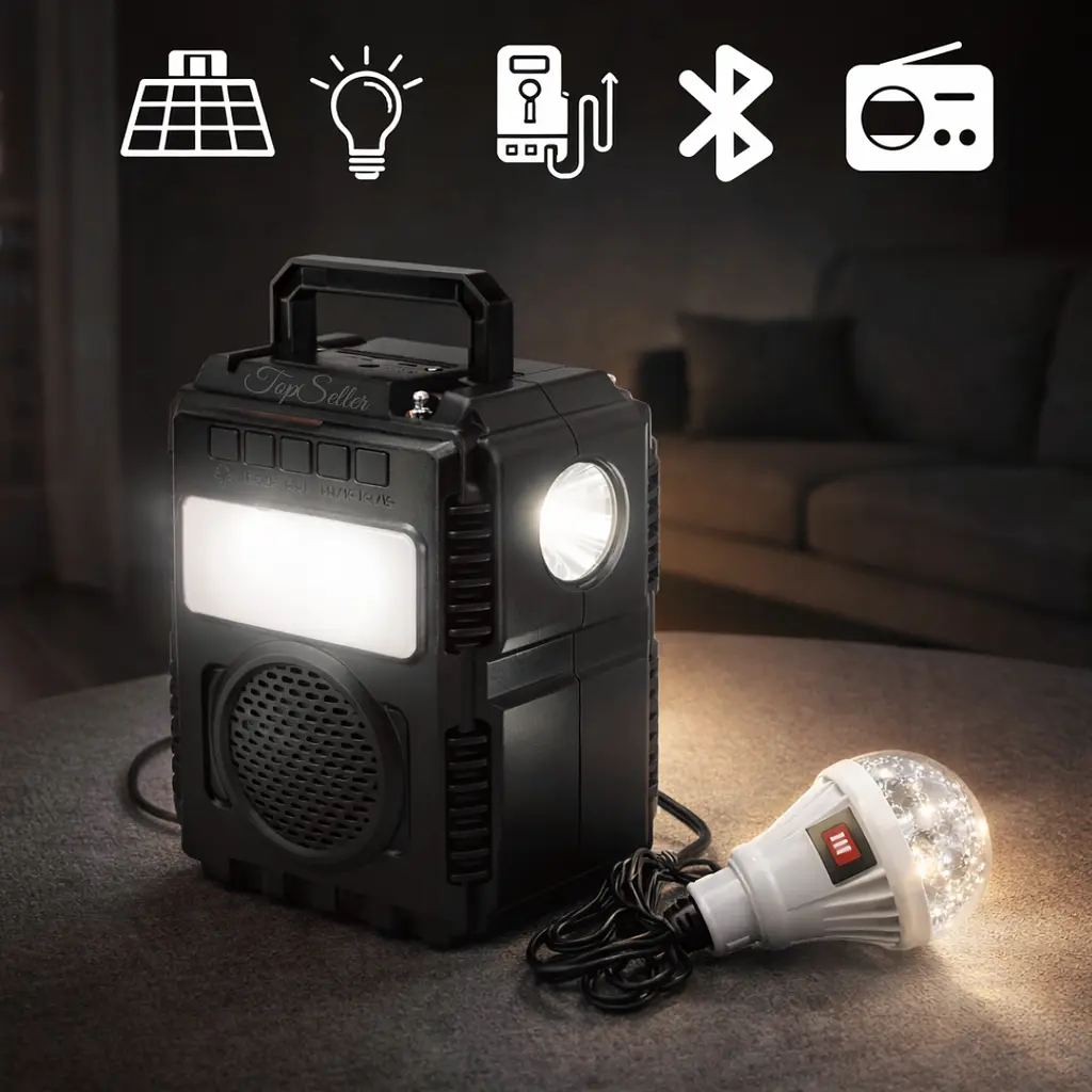 Портативна сонячна система 5-в-1 (ліхтар + радіо + Bluetooth + Power Bank + сонячна панель) - фото 2