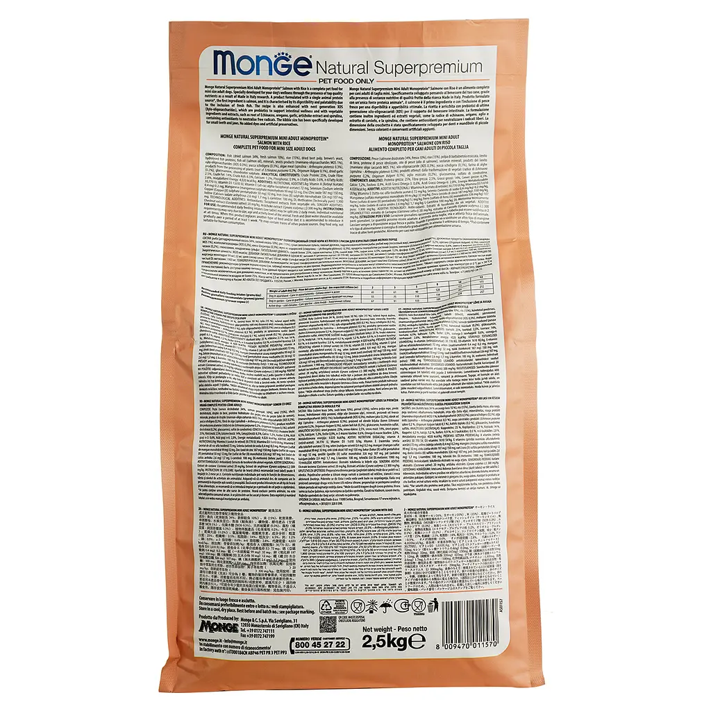 Сухий корм Monge Dog Mini Adult, для дорослих собак маленьких порід, лосось з рисом, 2,5 кг - фото 3