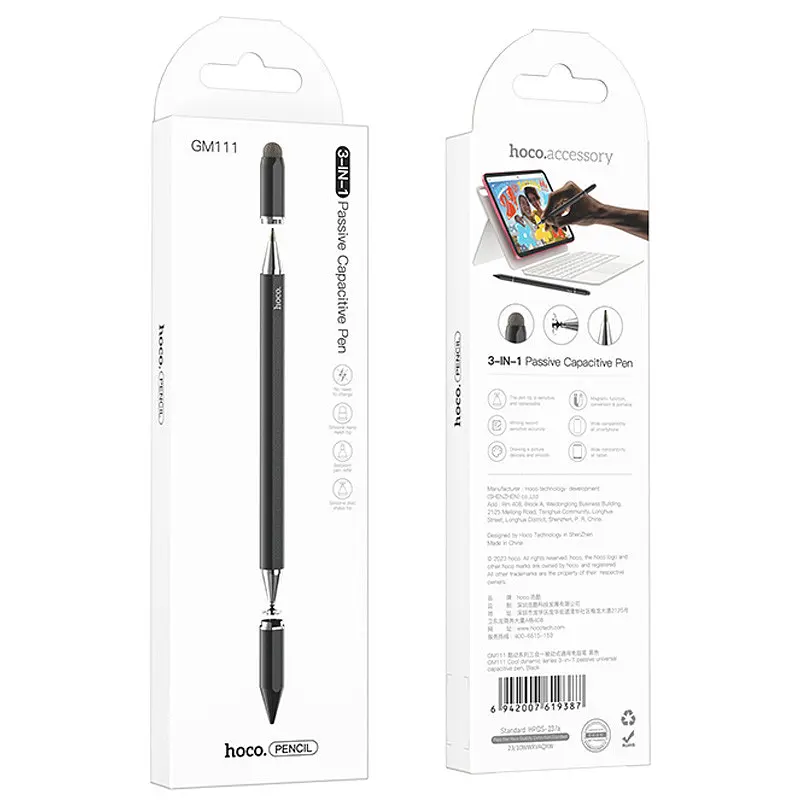 Стилус Hoco GM111 Cool Dynamic series 3in1 Passive Universal Capacitive Pen Black - фото 5