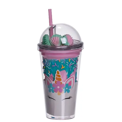 Пластикова склянка з трубочкою та кришкою 400 мл багаторазова пластикова склянка Морська хвиля Yiwu HP-18-1TUP - фото 3