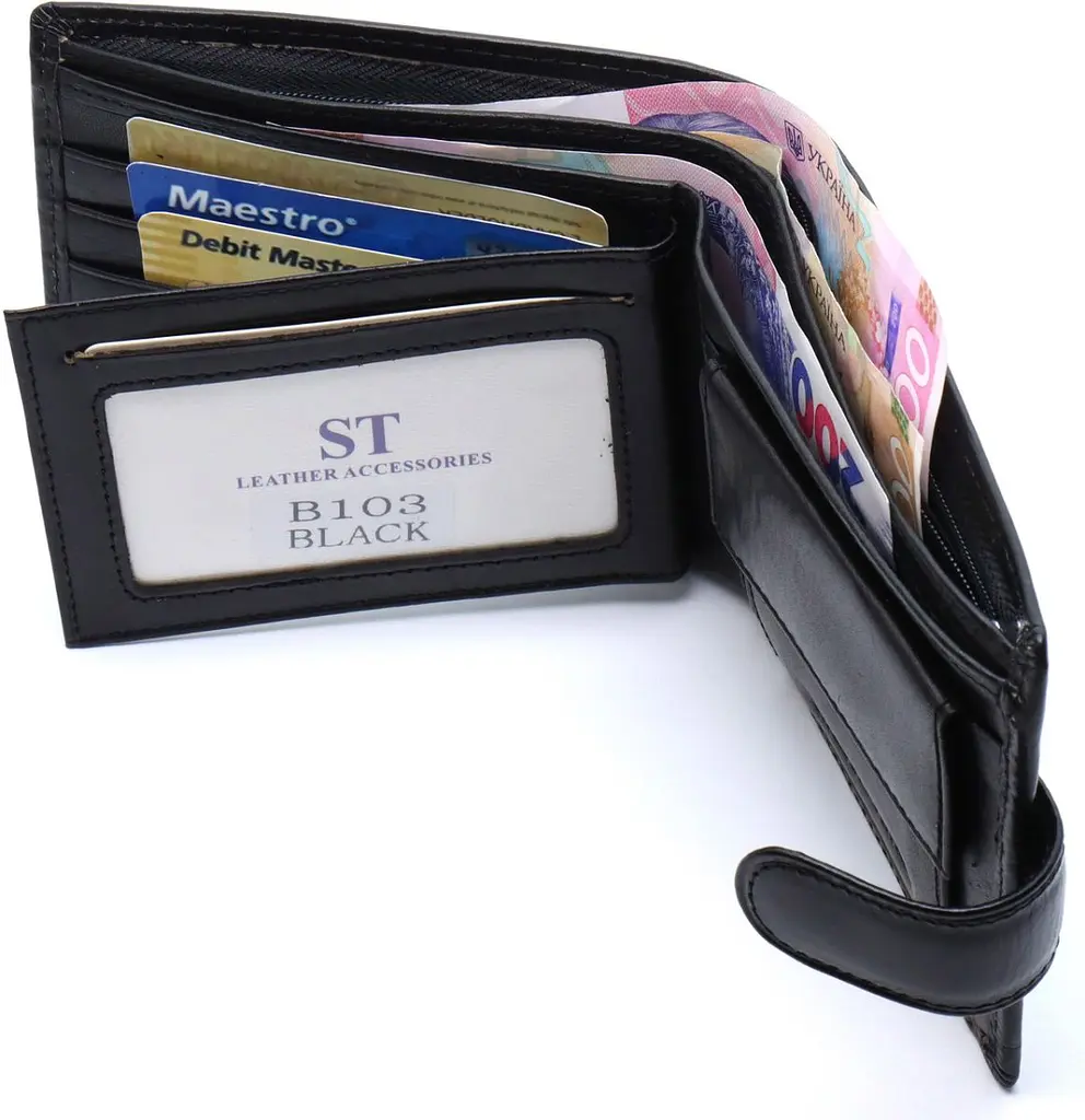 Стильне шкіряне портмоне ST Leather В 103 чорне 9,5 см - фото 4