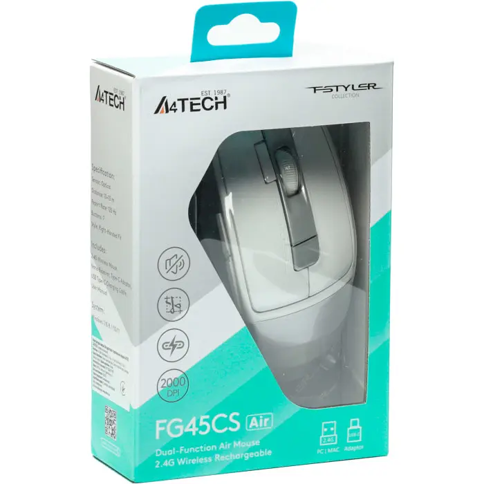 Миша A4Tech Fstyler FG45CS Air (Silver White) - фото 9