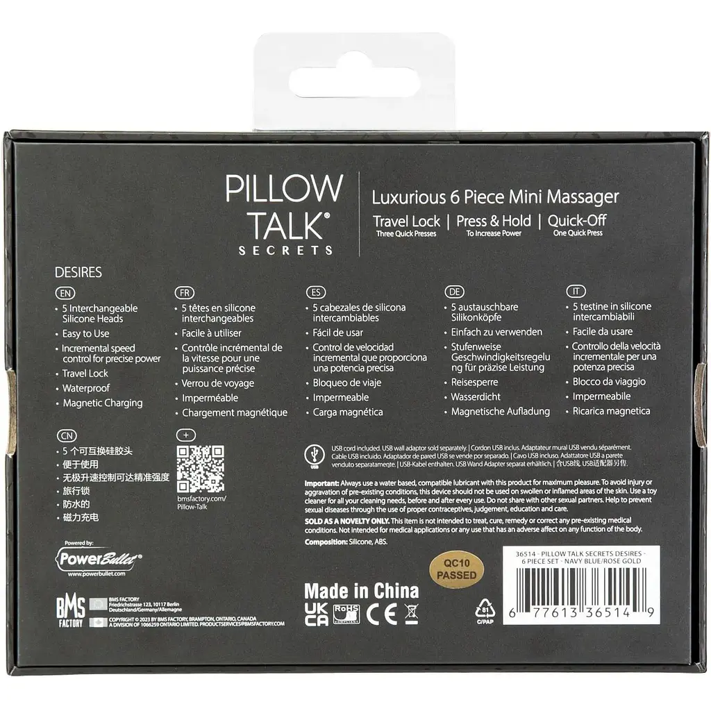 Вібромасажер Pillow Talk Secrets Desires 6-Piece Mini Massager Set - Navy - фото 12
