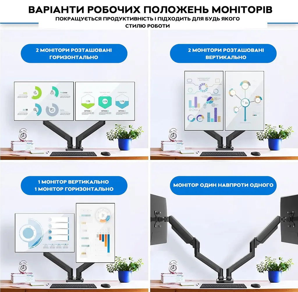 Настольное крепление для монитора V- star V-160 17"-27" кронштейн для двух мониторов, стойка vesa 75x75 (ST) - фото 9