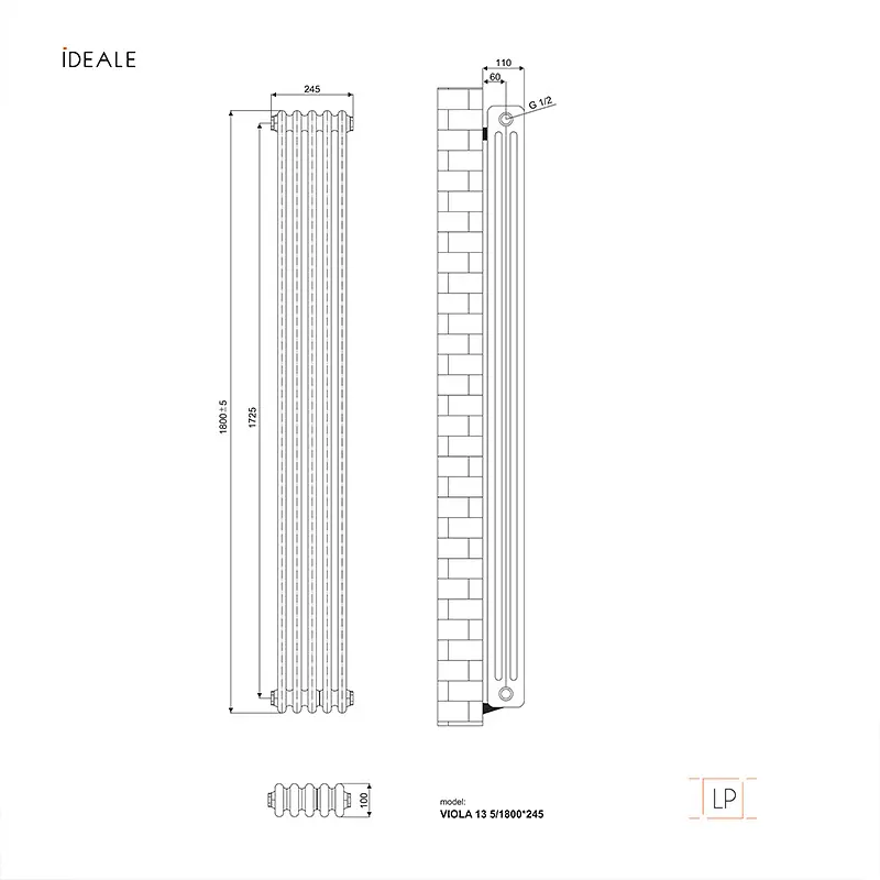 Радіатор дизайнерський Ideale Viola 13 5/1800/245 антрацит, Антрацит - фото 4