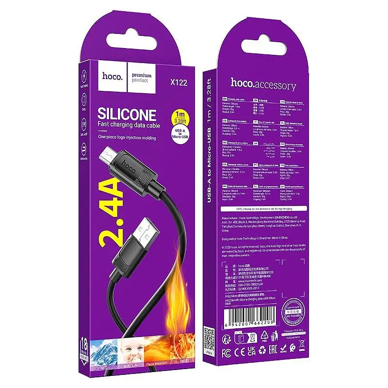 Кабель Hoco Micro USB Benefit silicone charging data cable X122 1 м 2.4A - фото 2