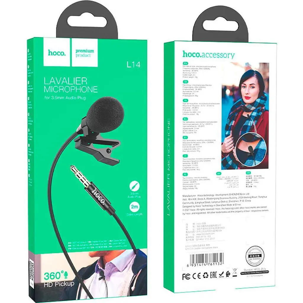 Петличний мікрофон Hoco L14 3.5mm 2m Black [136290] - фото 7