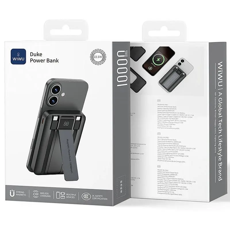 Портативний ЗП Power Bank Wiwu Wi-P061 22.5W+PD20W з БЗП+iWatch with cable 10000 mAh Black - фото 3