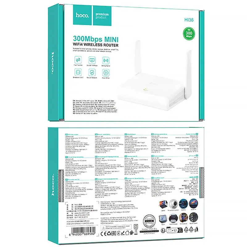 Маршрутизатор (роутер) HI36 WiFi4 300Mbs White Hoco teh0030028 - фото 2