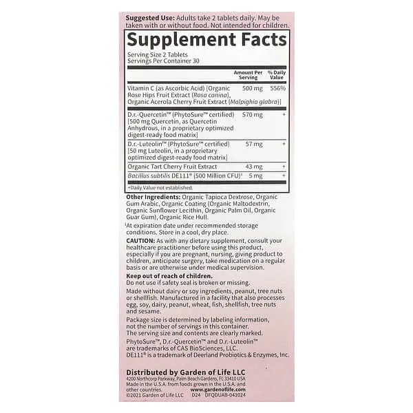 Кверцетин Dr. Formulated Quercetin Drop Uric Acid 500 mg 60 таблеток Garden of Life vit0005763 - фото 2