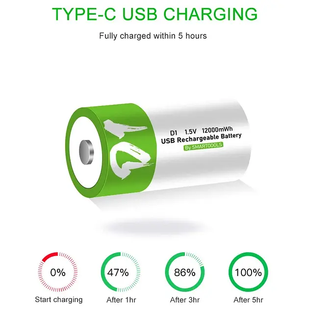 Акумулятор тип D/R20 Smartoools 8000 mAh барило Li-Ion із зарядкою Type-C 1.5V (19329) - фото 3
