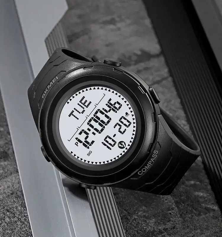 Годинник чоловічий наручний спортивний Skmei 2166 Compass з компасом і крокоміром (Чорний з білим) - фото 4