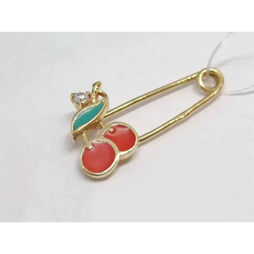 Золота брошка-шпилька Імперія золота Вишеньки з емаллю і фіанітом. БШ072И - фото 2