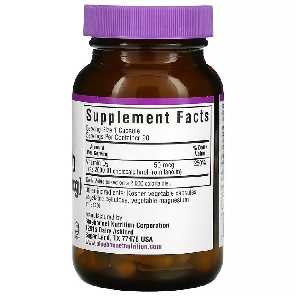 Вітамін D3 Bluebonnet Nutrition Vitamin D3 2000 МО 90 вегетаріанських капсул - фото 2