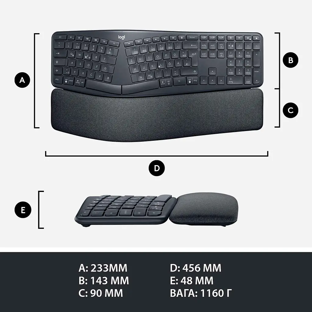 Клавіатура Logitech ERGO K860 for Business Bluetooth/Wireless UA Black [920-010352] [81153] - фото 5
