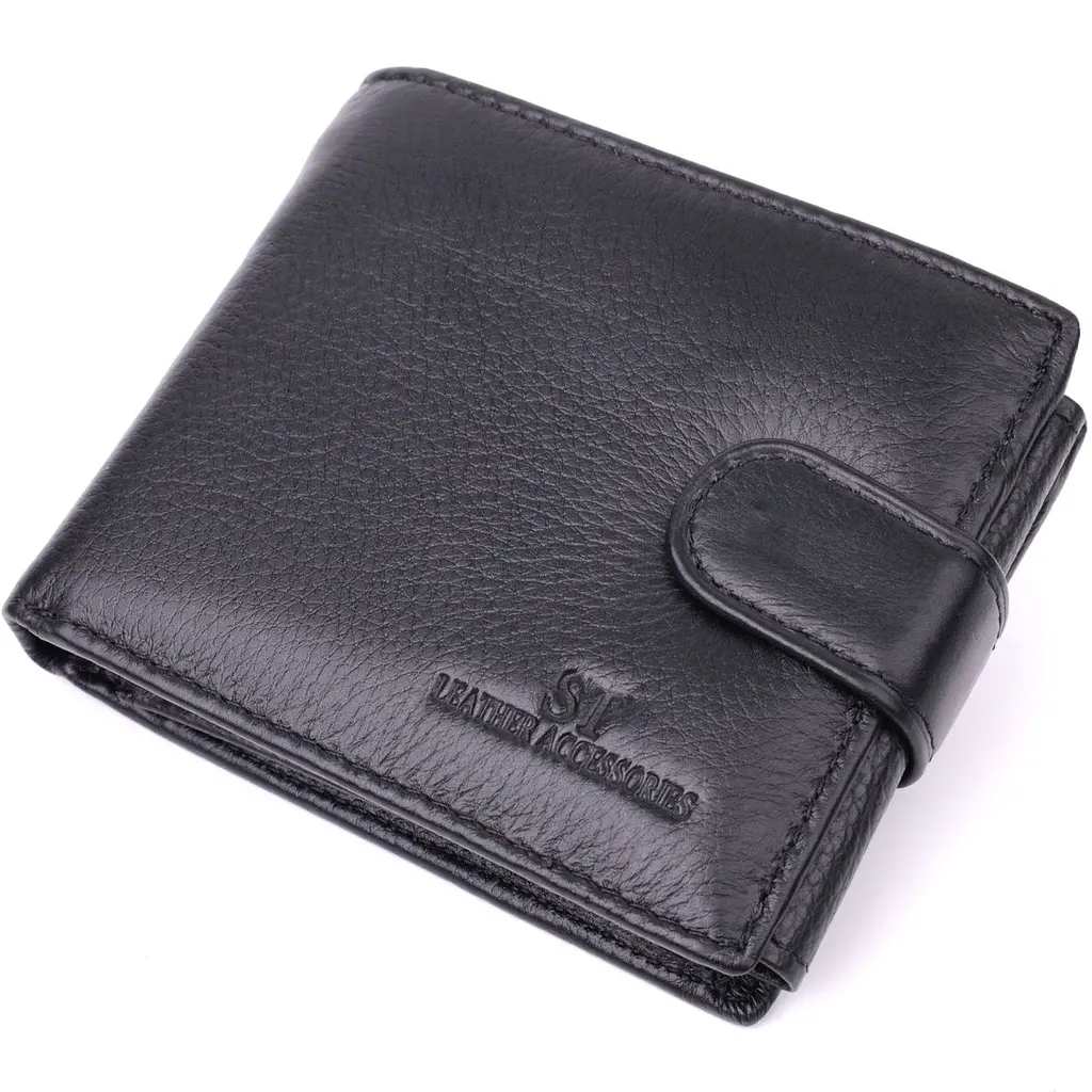 Якісний горизонтальний гаманець із натуральної шкіри ST Leather 22455 чорний - фото 4