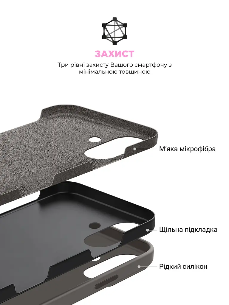 Силиконовый чехол для Apple iPhone 16, ICON2 Case, серый, противоударный, панель, защита всего корпуса, матовая поверхность Soft Touch, выступает над дисплеем, совместим с защитными стеклами и пленками, с микрофиброй, ArmorStandart (ARM81296) - фото 6