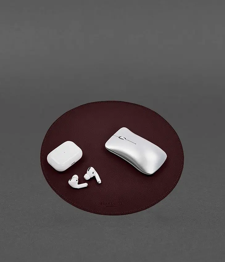 Круглый коврик для мышки из натуральной кожи бордовый краст - фото 2