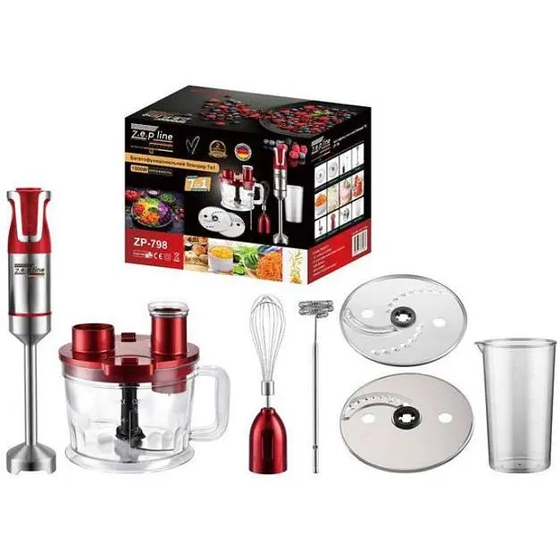 Блендер Zepline ZP-798 многофункциональный 7в1 1500 Вт красный (44622-ZP-798_1197) - фото 2