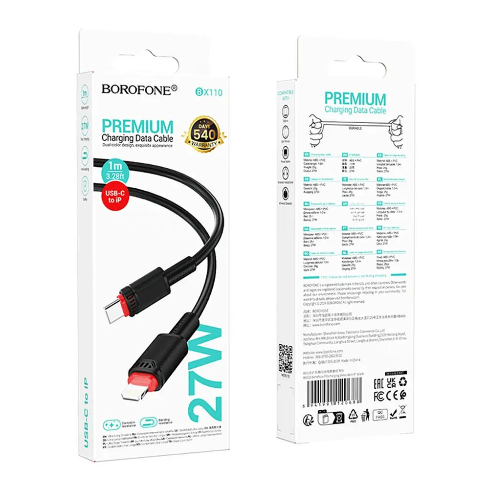 Кабель синхронізації Borofone BX110 Premium PD27W Type-C to Lightning 1м Black (37237_3611050) - фото 3