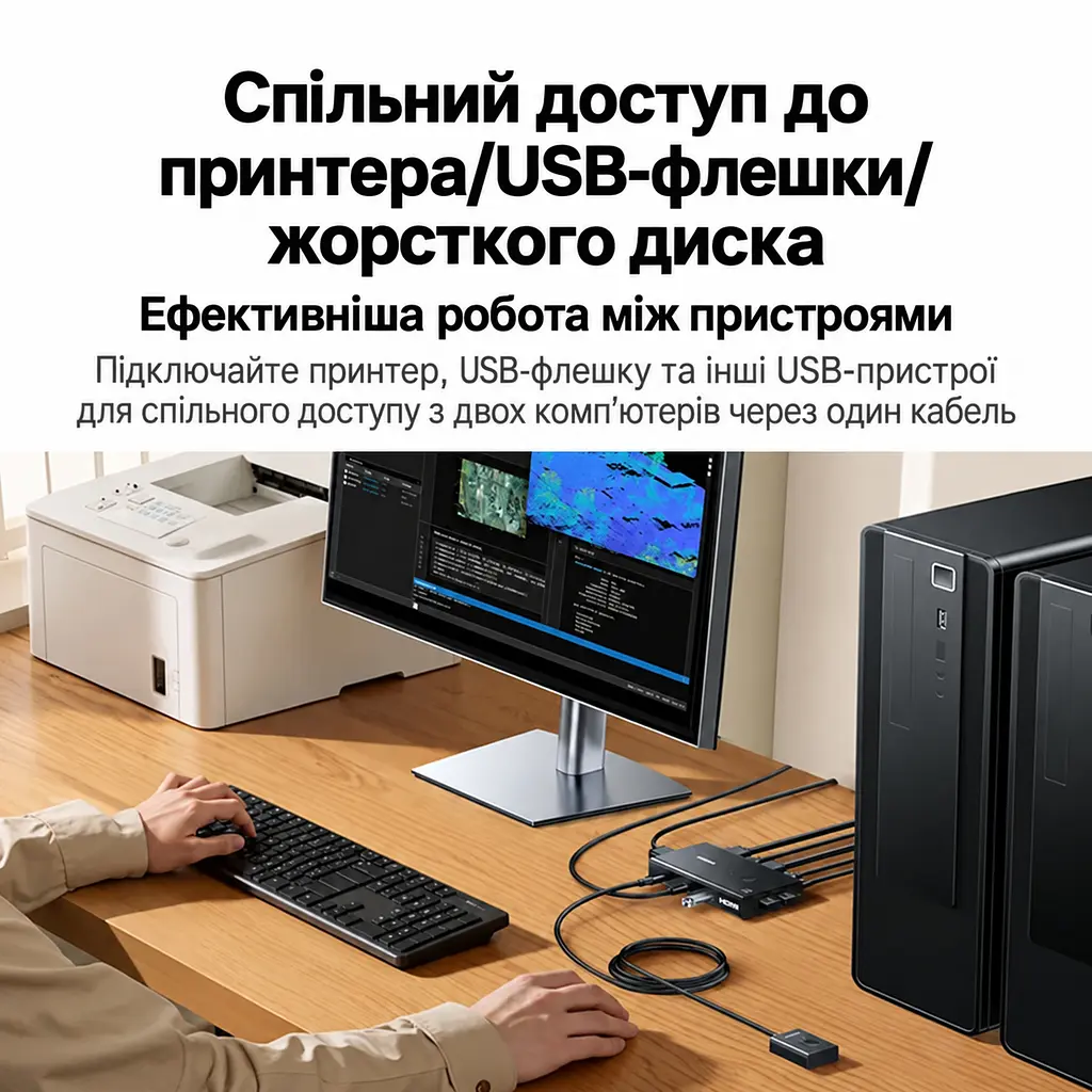 HDMI KVM-перемикач UGREEN AK502 2 ПК на 1 монітор зі спільними клавіатурою та мишею входи HDMI 2.0 та USB-A 4K 60 Гц 2K 144 Гц 1080p 240 Гц (75246) - фото 13