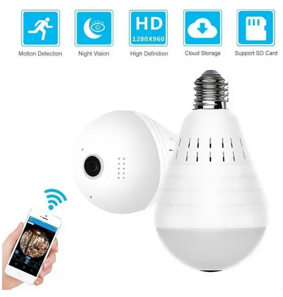 Панорамна Wi-Fi IP камера 360 ° лампочка EC75B-P12 - фото 6