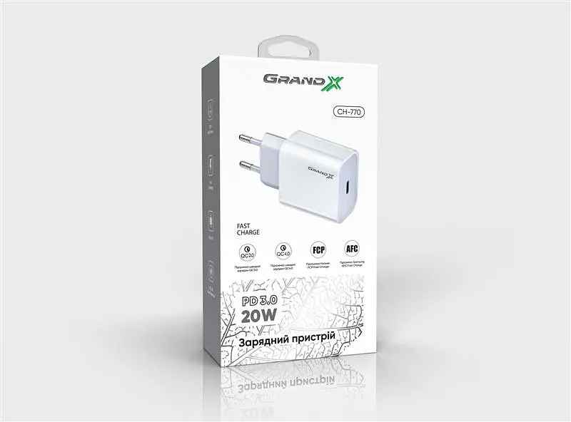 Зарядний пристрій Grand-X (1xUSB-C 20W) QC4.0, PD 3.0, FCP, AFC White (CH-770) - фото 5