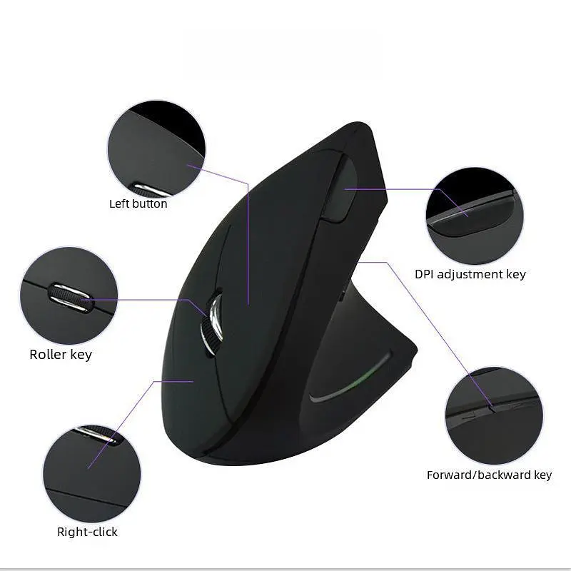 Бездротова акумуляторна вертикальна миша Bluetooth + USB адаптер 2,4 Чорна  - фото 5