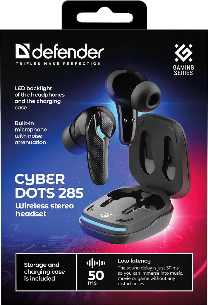 Навушники бездротові Defender CyberDots 285 TWS bluetooth в кейсі чорні (63285) - фото 8