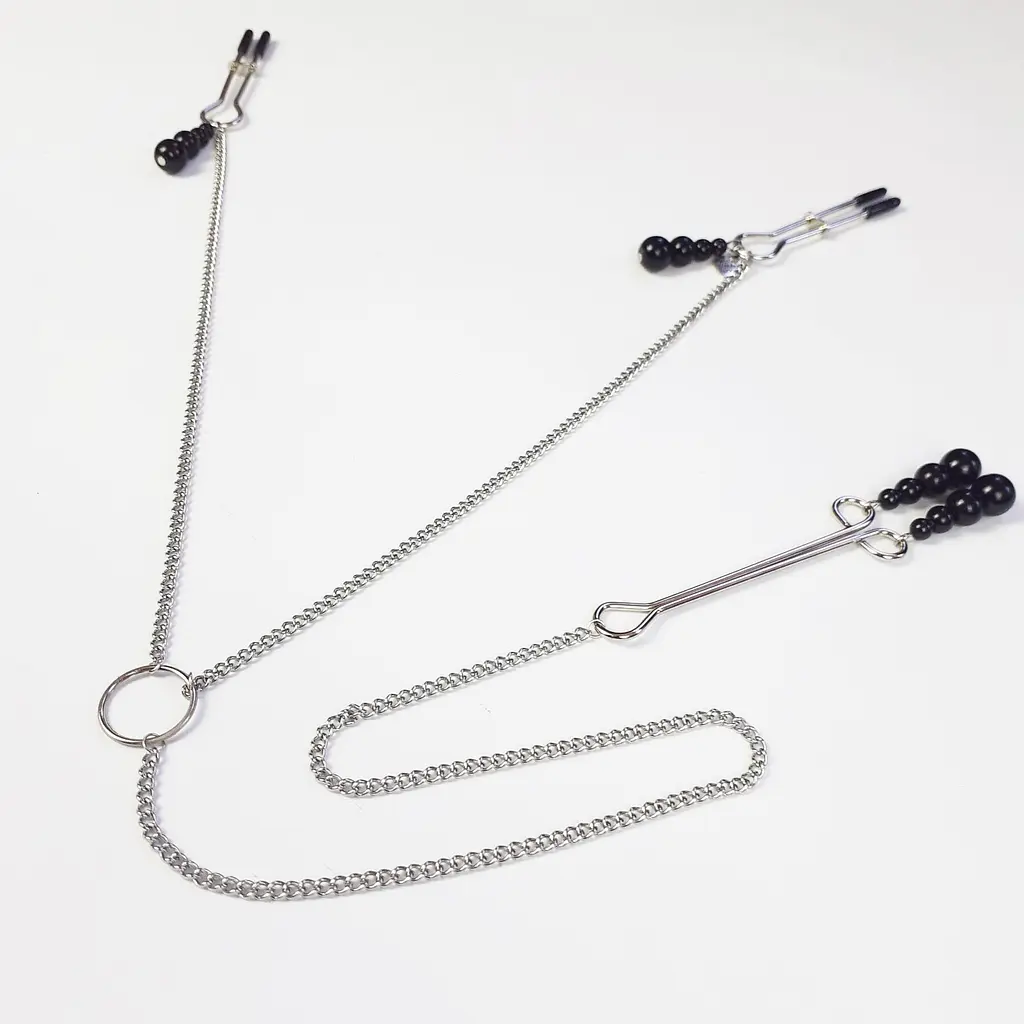 Затискачі для сосків та клітора з чорними намистинами Art of Sex - Nipple and clit clamps black Pearl - фото 3