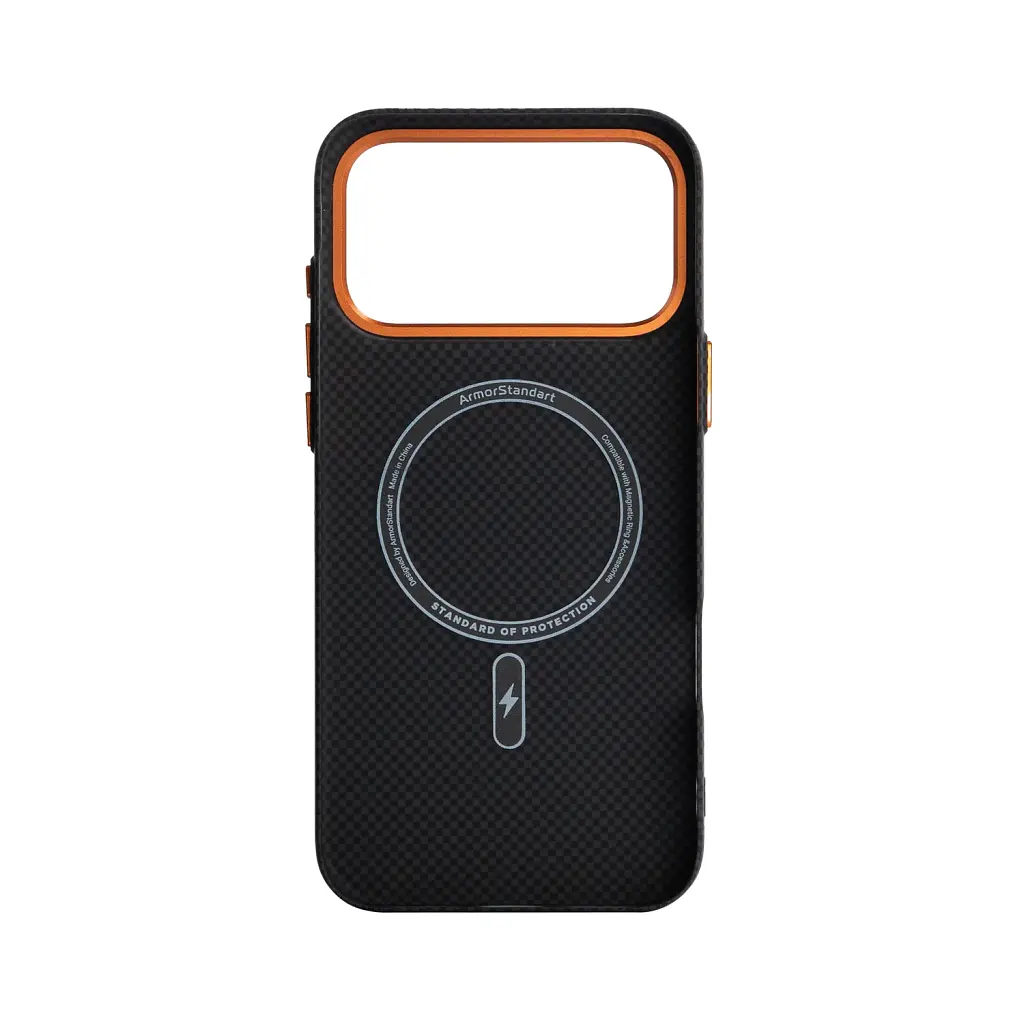 Чохол ArmorStandart LikeCarbon2 SE MagCase для Apple iPhone 17 Pro Max Kevlar Black Orange - фото 2