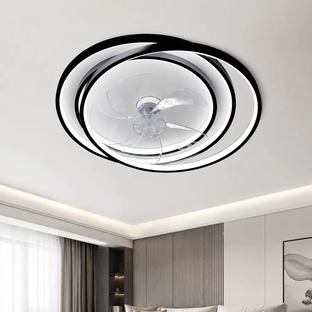 Стельова LED-люстра-вентилятор Artlight WG5088A BK+WH, біла з чорною окантовкою, 70 Вт, від 10-18 м²