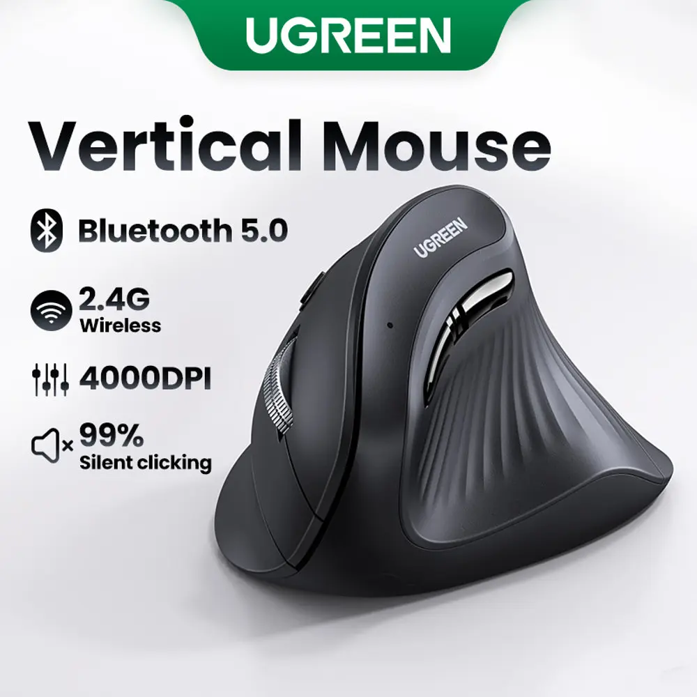 Бездротова вертикальна миша UGREEN MU008 Bluetooth 5.0 + 2.4GHz 2 режимна на чорна - фото 2