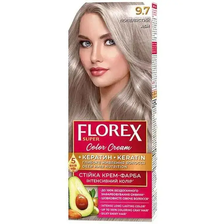 Крем-фарба Florex Попелястий КЕРАТИН 9.7