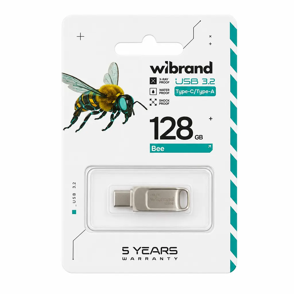 Флеш-накопичувач Wibrand USB 3.2 Gen1 Bee 128GB USB Type-A/USB Type-C Silver (WI3.2TC/BE128TC039S) - фото 2
