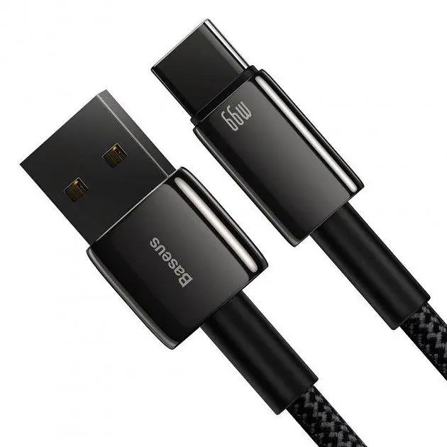 Кабель Baseus Tungsten Gold Fast Charging Cable USB to Type-C 66W 1m CATWJ-B01 Black - фото 2
