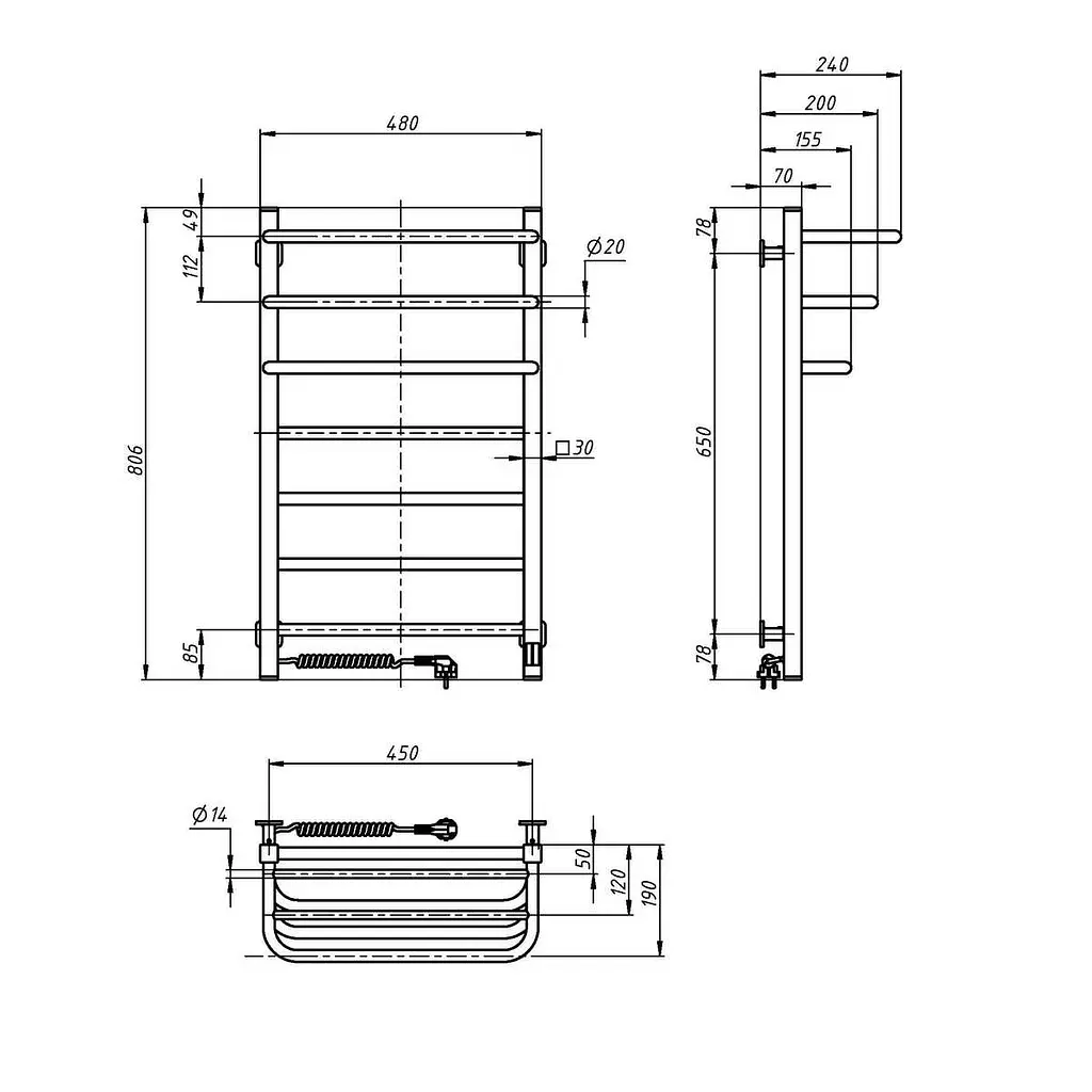 Електрична рушникосушка Navin Fortis 480x800 Sensor ліва 12-228153-3680, Хром, Ліве, Електронний - фото 5