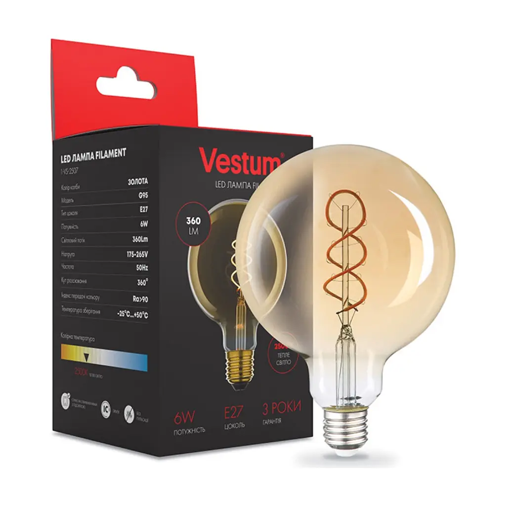 Лампочка Vestum G95 Е27 6Вт 220V 2500К (1-VS-2507)