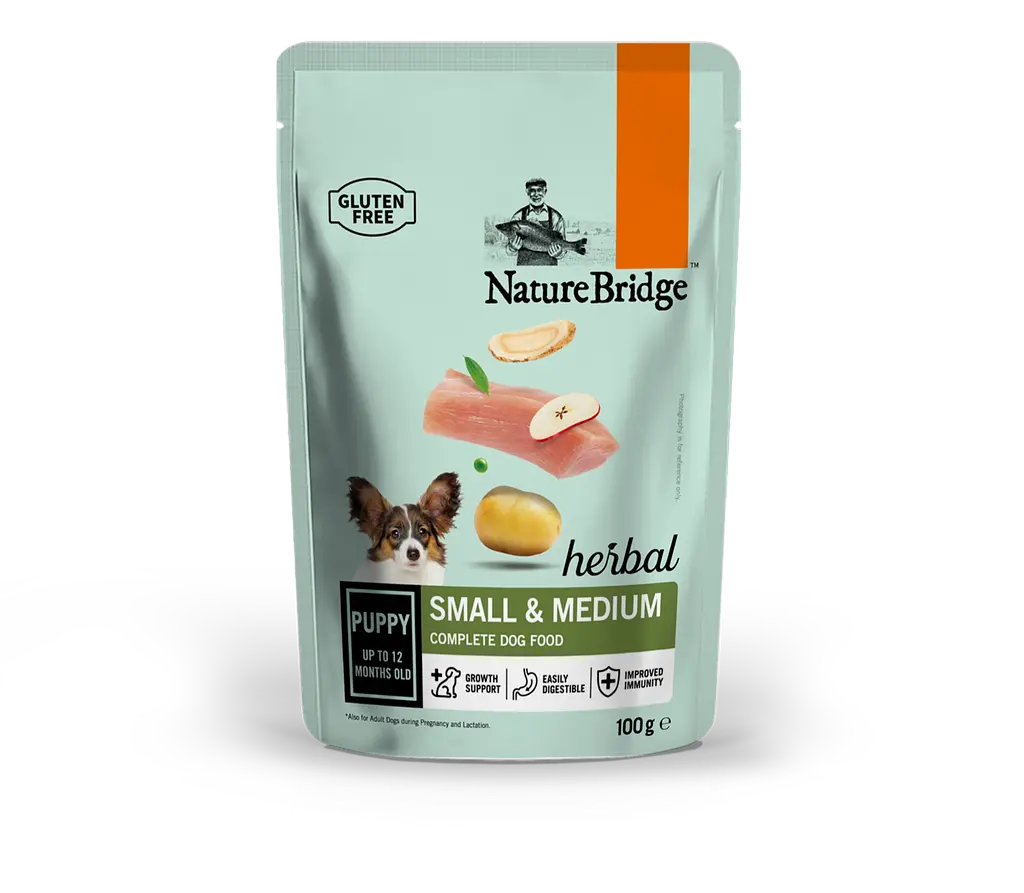 Сухий корм для цуценят малих та середніх порід Nature Bridge Herbal, 100 г