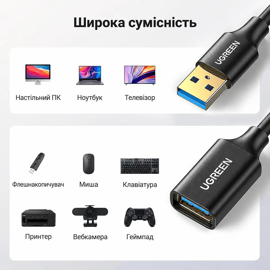 Кабель-подовжувач UGREEN US129 USB 3.0 Type-A 0,5 м чорний (30125) - фото 3