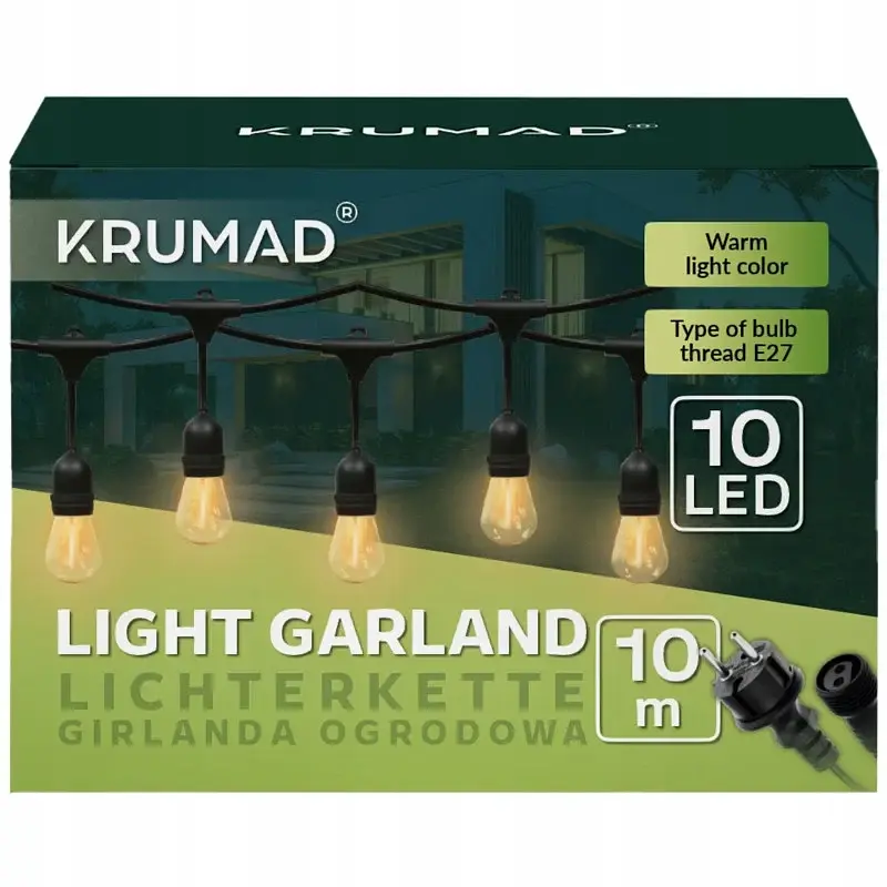 Светодиодная садовая гирлянда KRUMAD 10 м, 10 лампочек KMDW9 E27 - фото 4