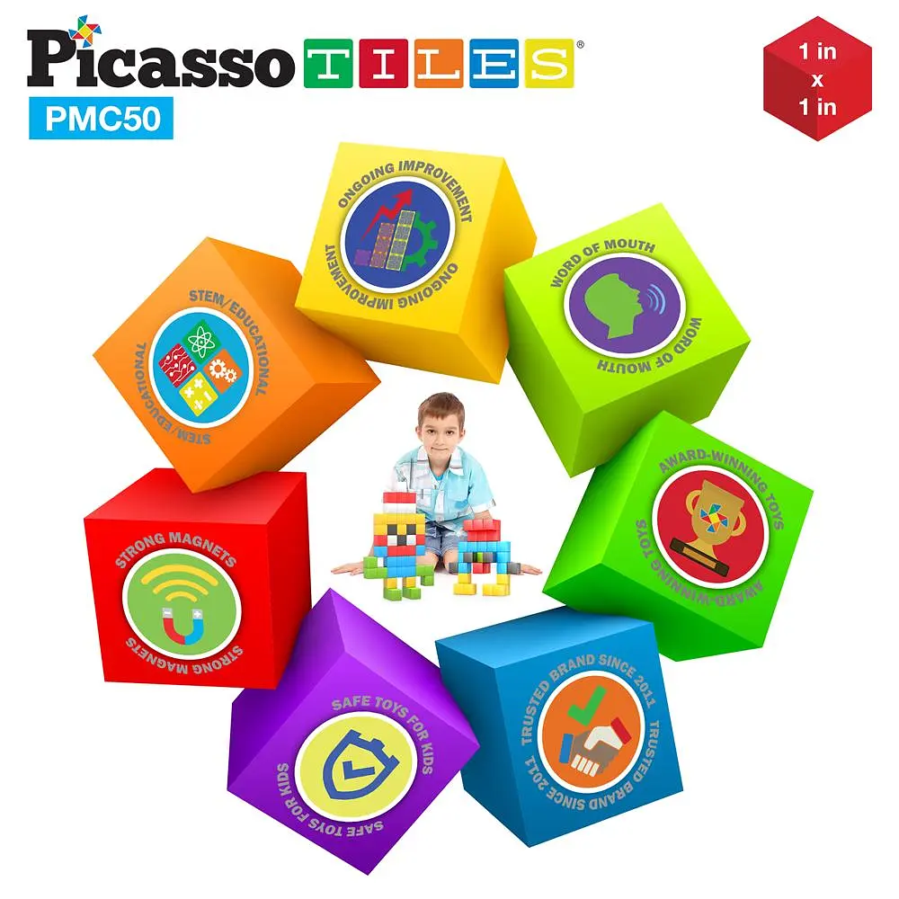 Конструктор магнітний BUILDING CUBES PMC50/23645 PICASSO TILES 50 деталей у коробці - фото 6